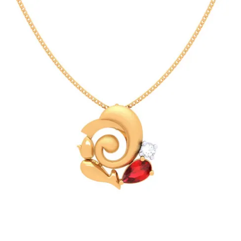 22k Lord Ganesha Gold Pendant For Women With Red Gem