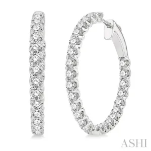 3 ctw Round Cut Diamond In-Out Hoop Earring in 14K White Gold