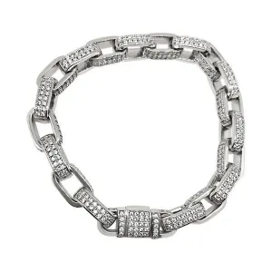 3D Box Link Rhodium CZ Bling Bling Bracelet