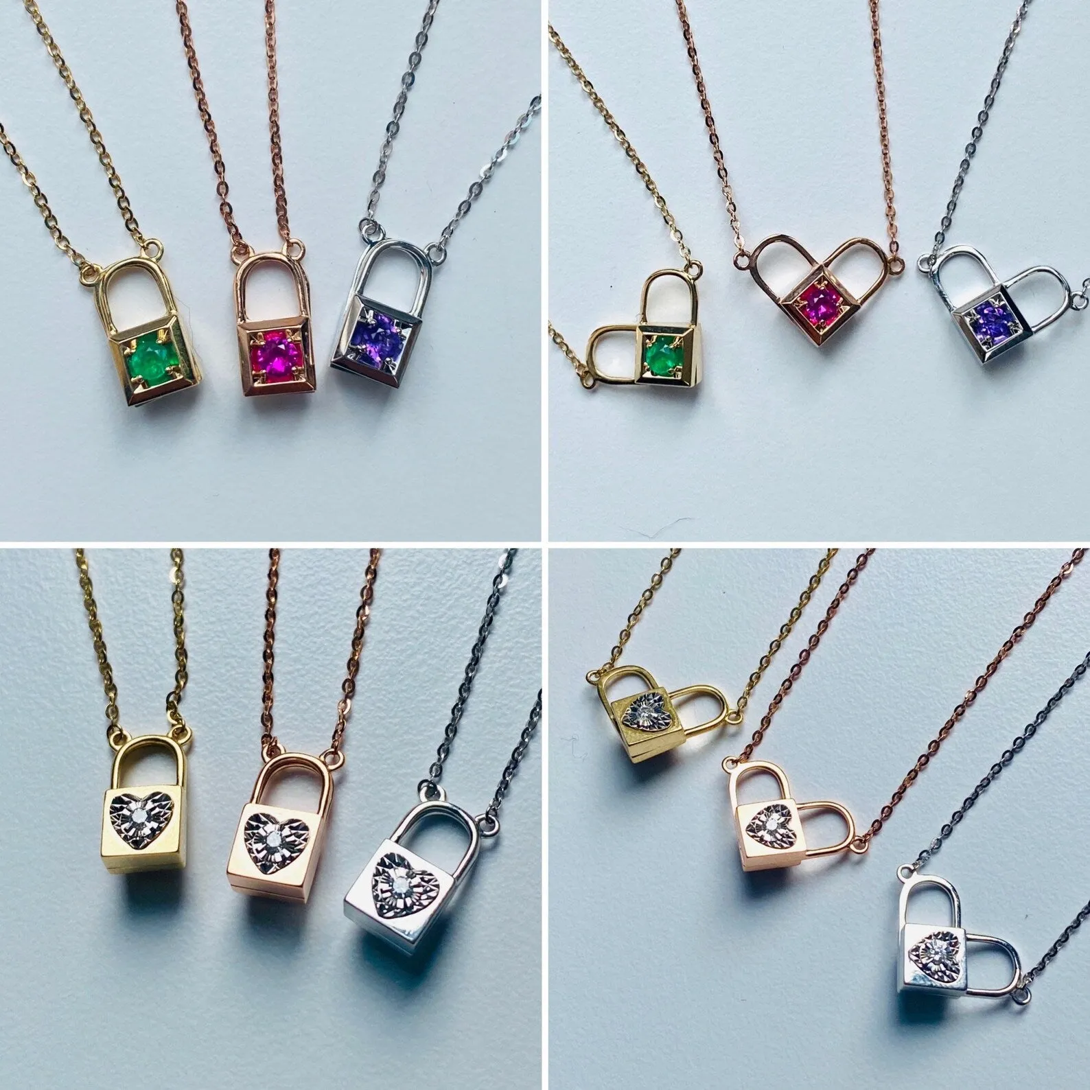 4 in 1 Heart Lock Gemstone and Diamond Necklace