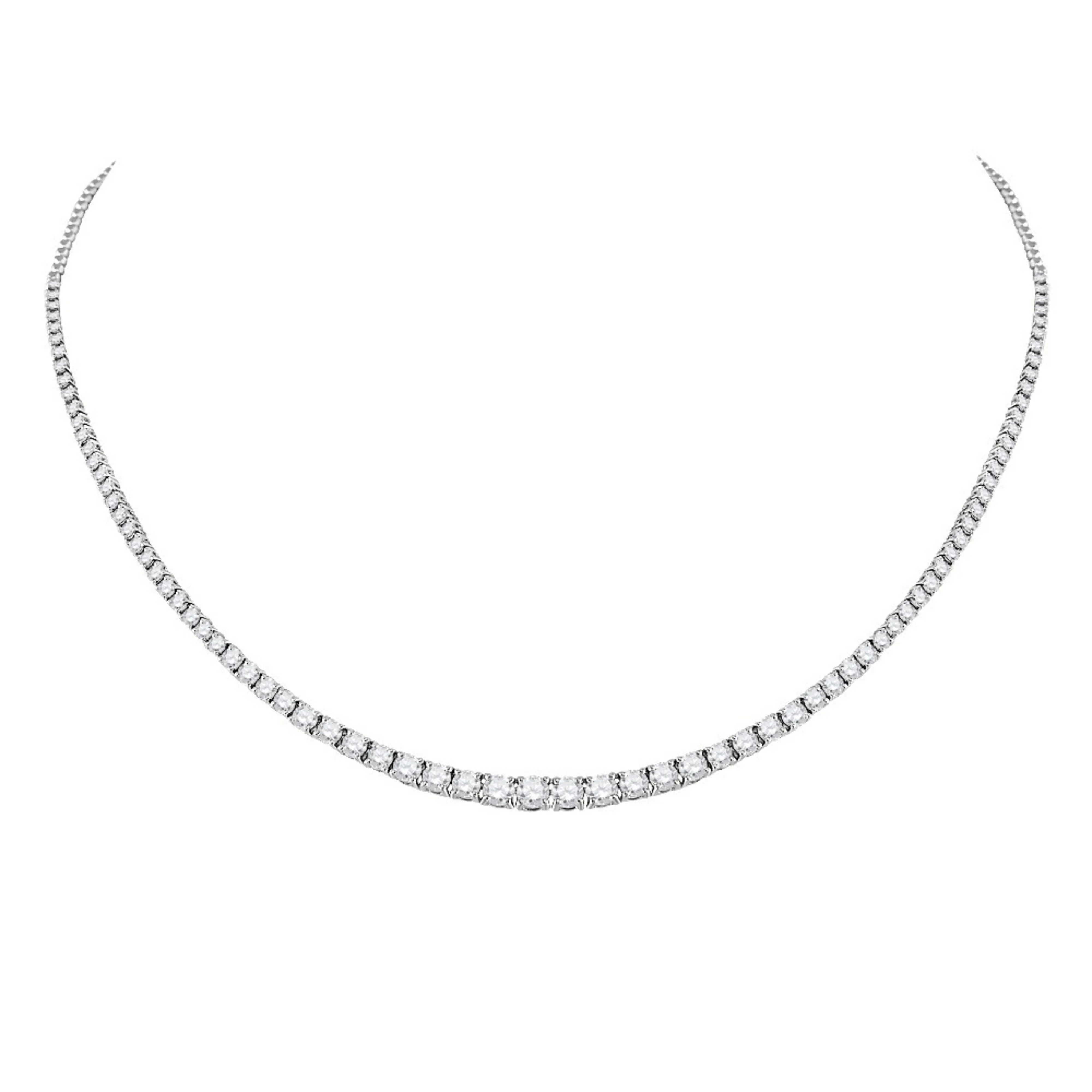 4CTW Round Diamond Studded Tennis Ladies Necklace - 14K White Gold