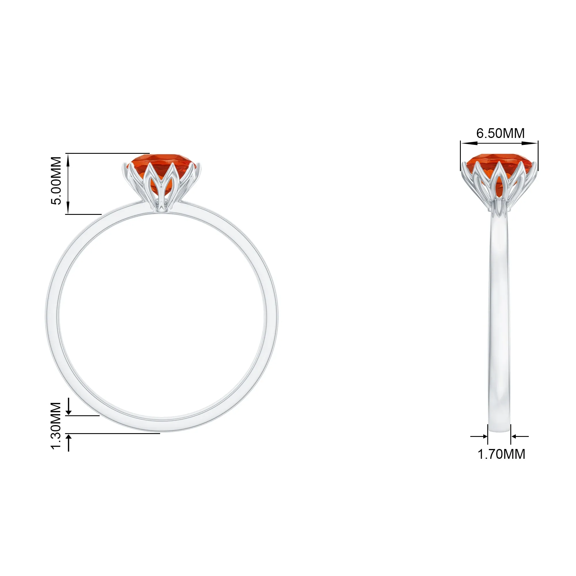 6 MM Round Fire Opal Solitaire Ring in Lotus Basket Setting