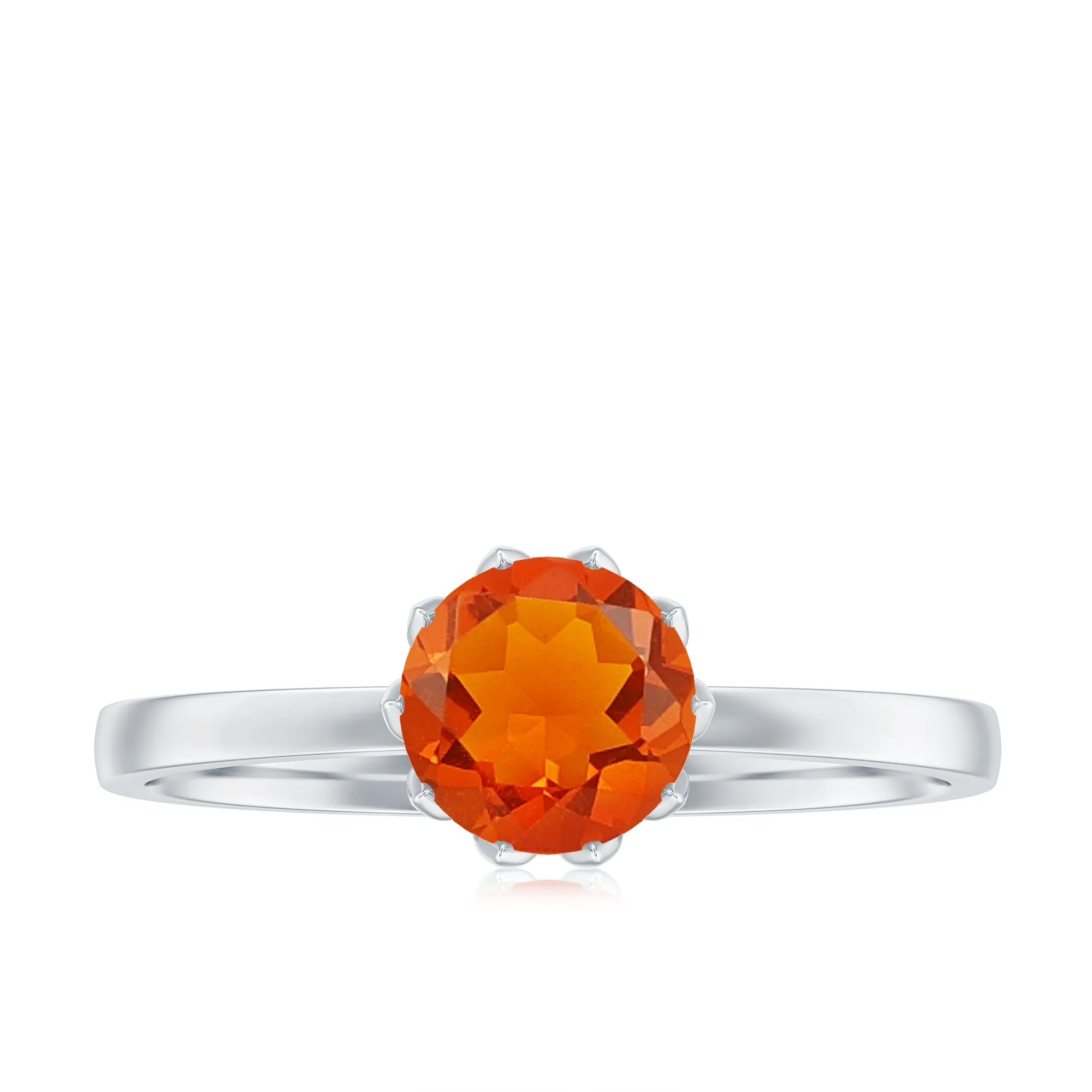 6 MM Round Fire Opal Solitaire Ring in Lotus Basket Setting