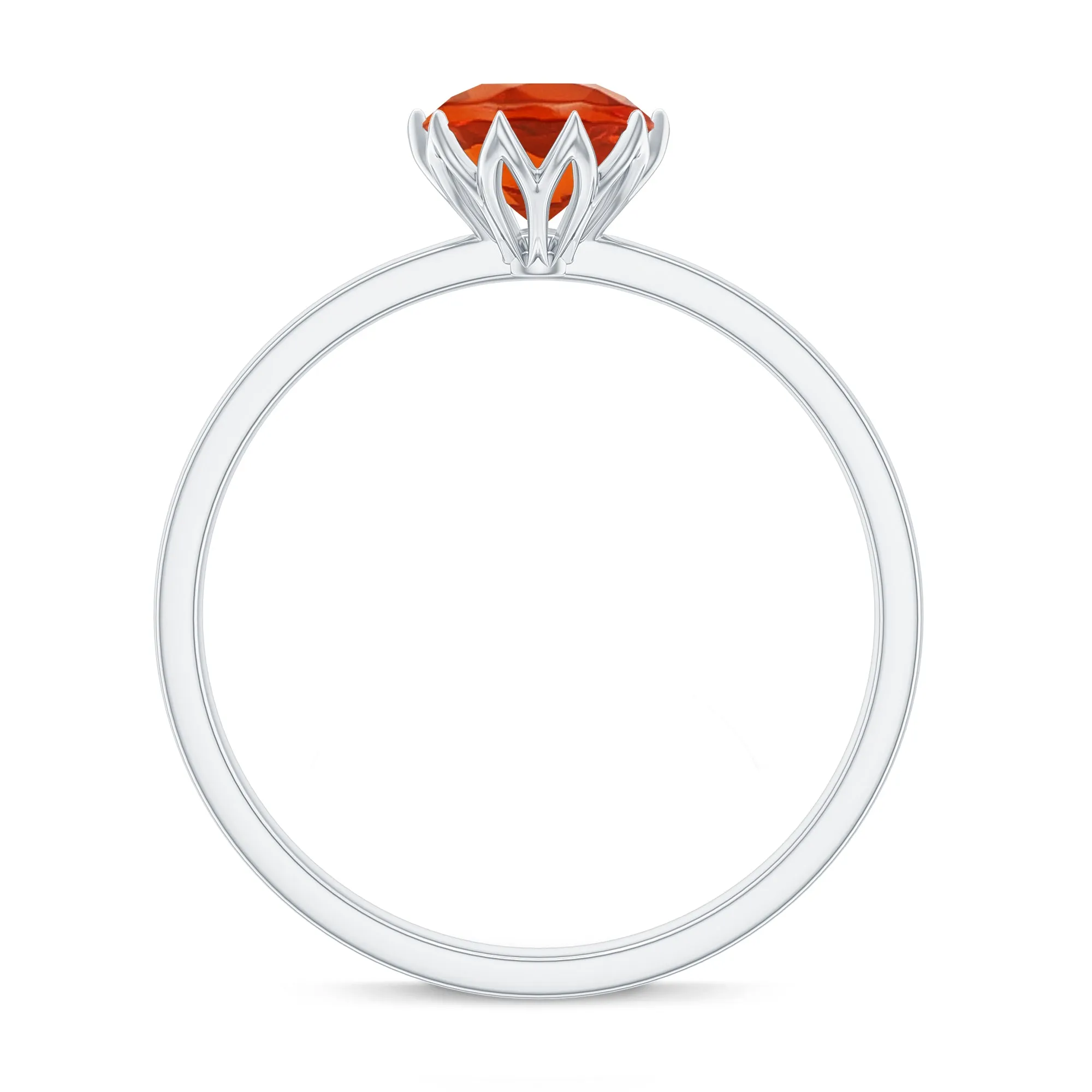 6 MM Round Fire Opal Solitaire Ring in Lotus Basket Setting