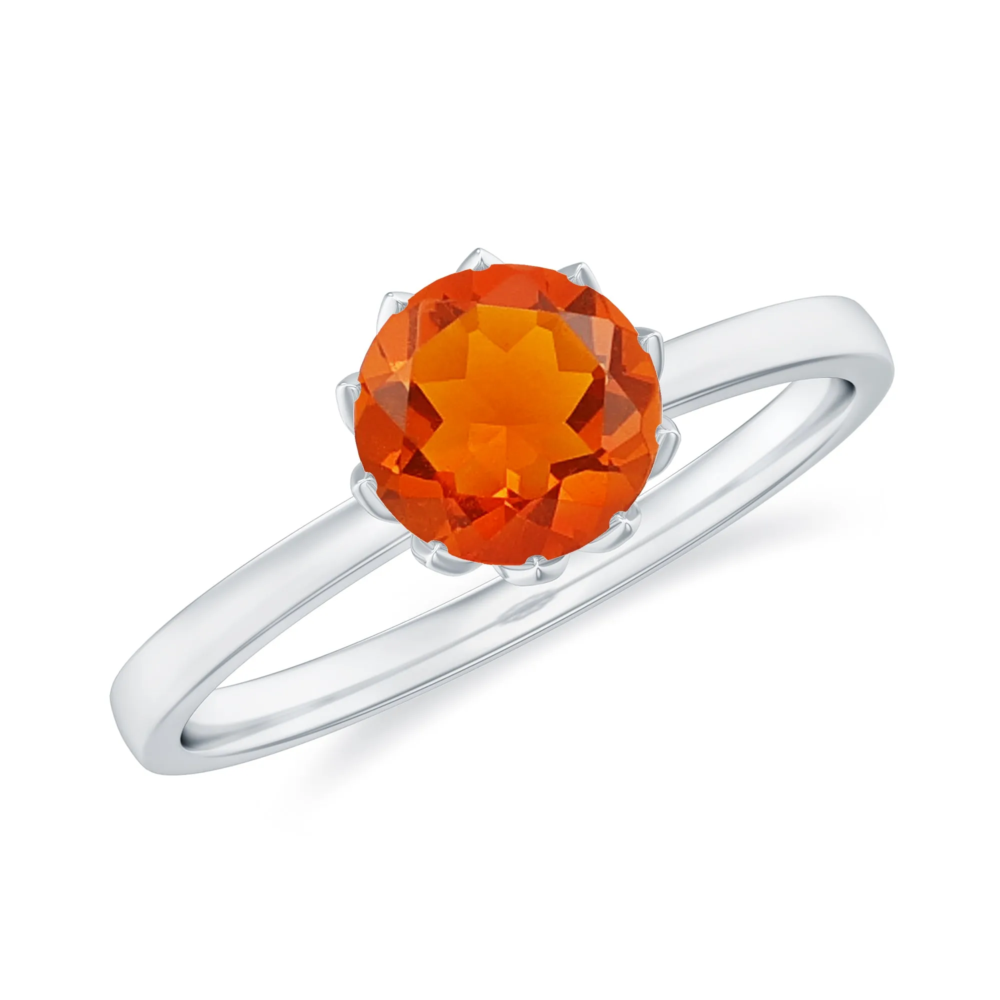 6 MM Round Fire Opal Solitaire Ring in Lotus Basket Setting