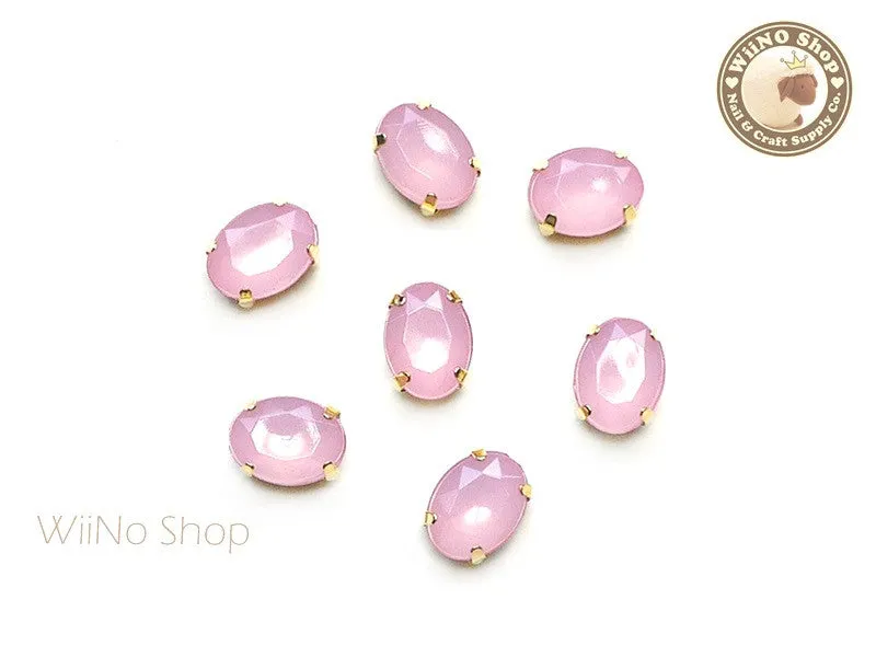 6 x 8mm Pink Opal Oval Acrylic Rhinestone with Setting - 5 pcs