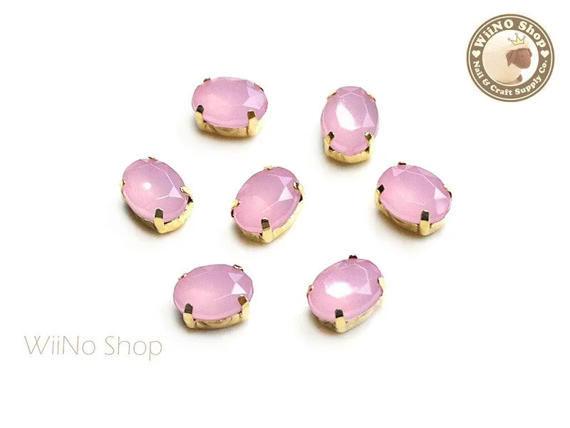 6 x 8mm Pink Opal Oval Acrylic Rhinestone with Setting - 5 pcs