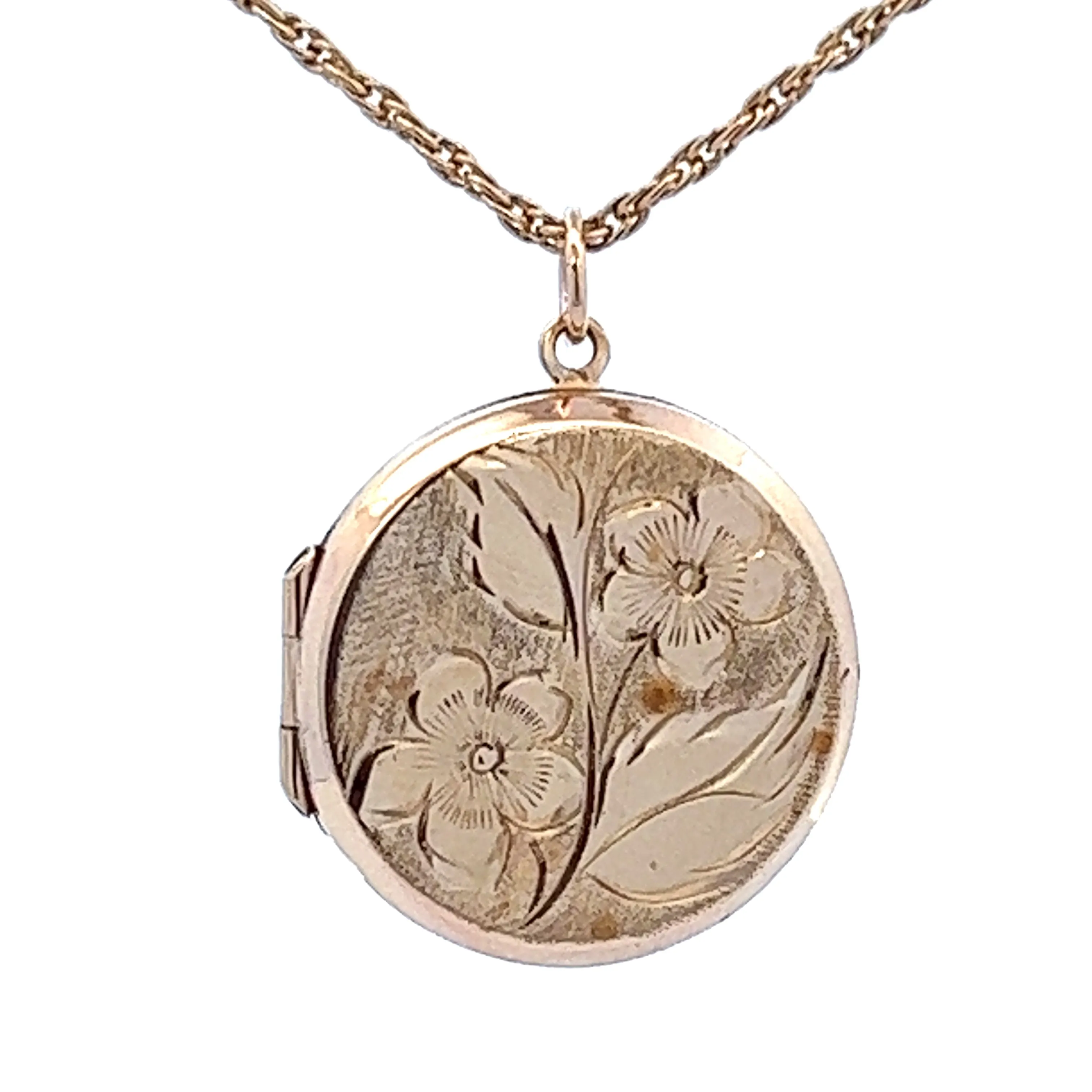 9ct Yellow Gold Opening Photo Locket with Hand Engraved Front