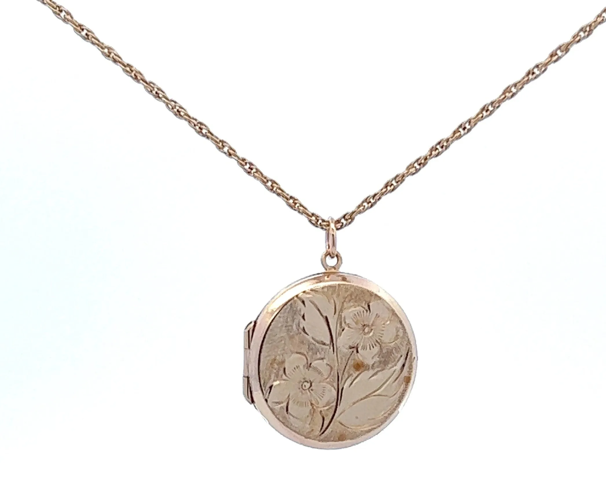 9ct Yellow Gold Opening Photo Locket with Hand Engraved Front