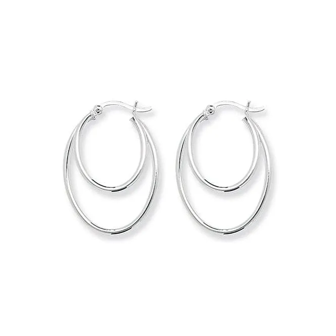 Acotis Silver Hoop Earrings Double Oval G5564