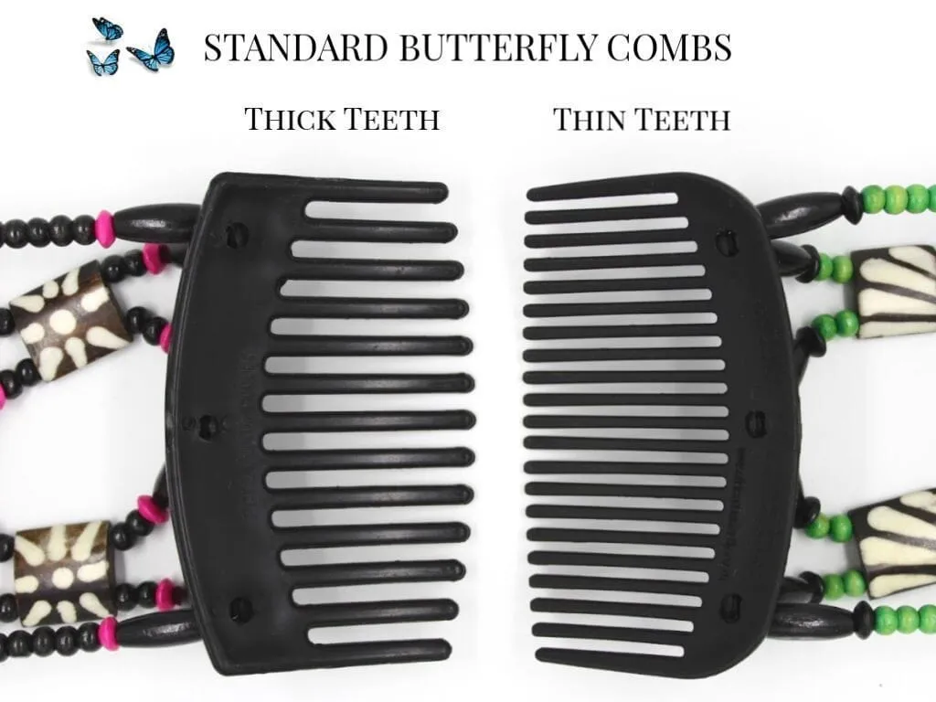 African Butterfly Thick Hair Comb - Flowers Black 58