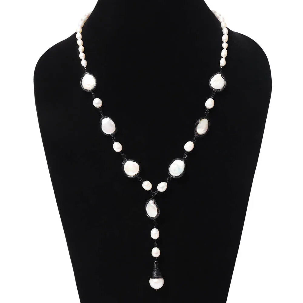 Alyssa Long Black Wired Fresh Water Pearl Necklace