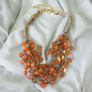 Amber and Gold Thread Multi Strand Necklace