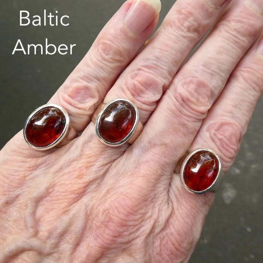 Amber Ring, Baltic, Oval Cabochon, Medium Size, 925 Sterling Silver (D1)