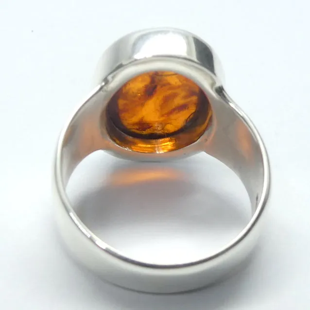 Amber Ring, Baltic, Oval Cabochon, Medium Size, 925 Sterling Silver (D1)