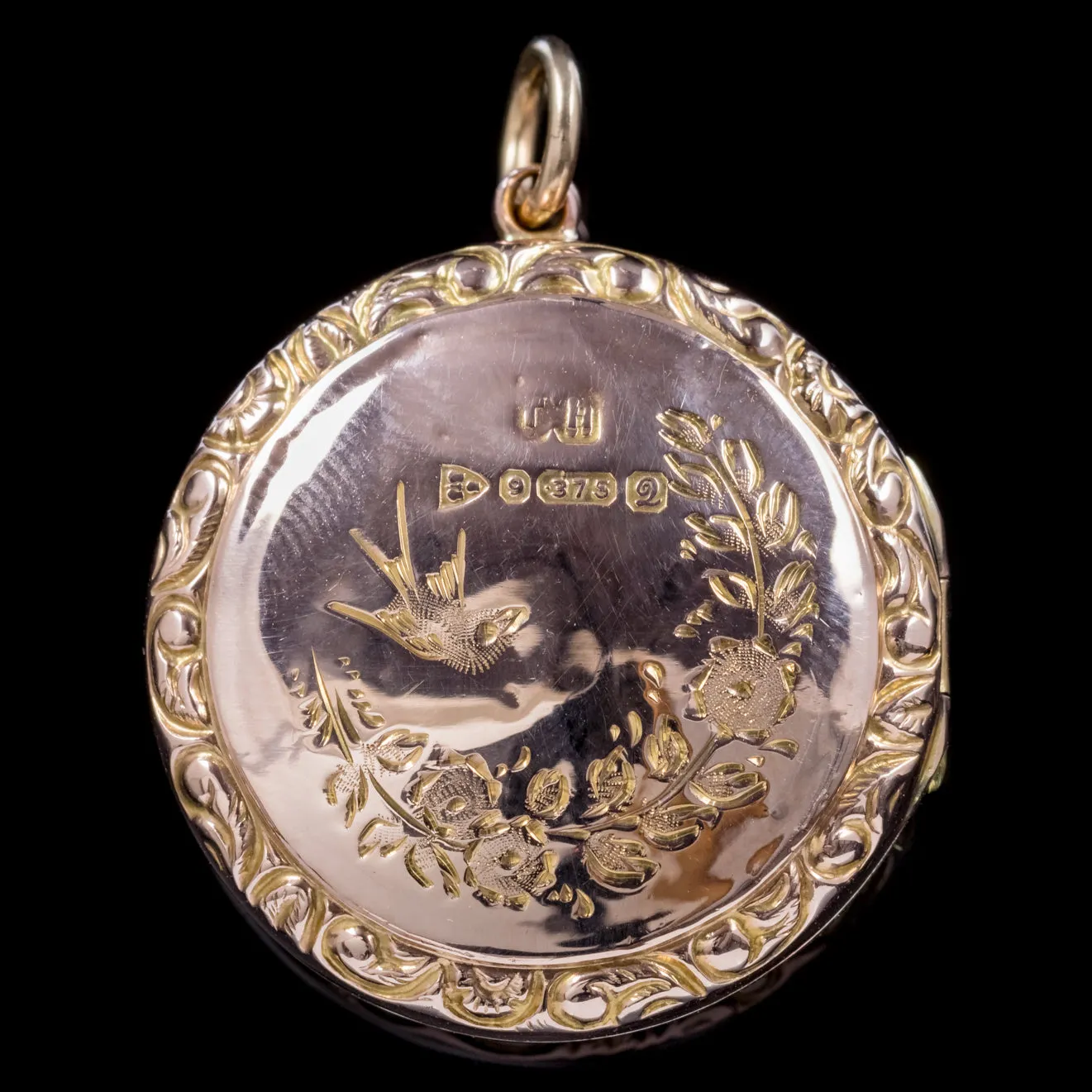 Antique Edwardian 9Ct Gold Swallow Locket Dated Chester 1916