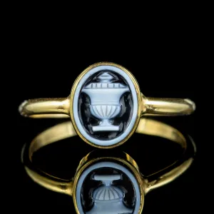 Antique Georgian Memento Mori Hardstone Urn Ring 18ct Gold With Locket Circa 1780