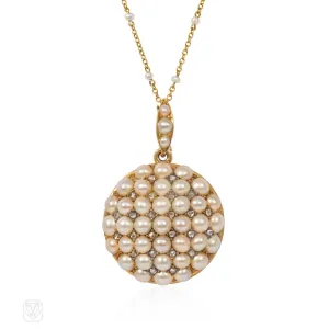 Antique pearl and diamond pendant locket and chain