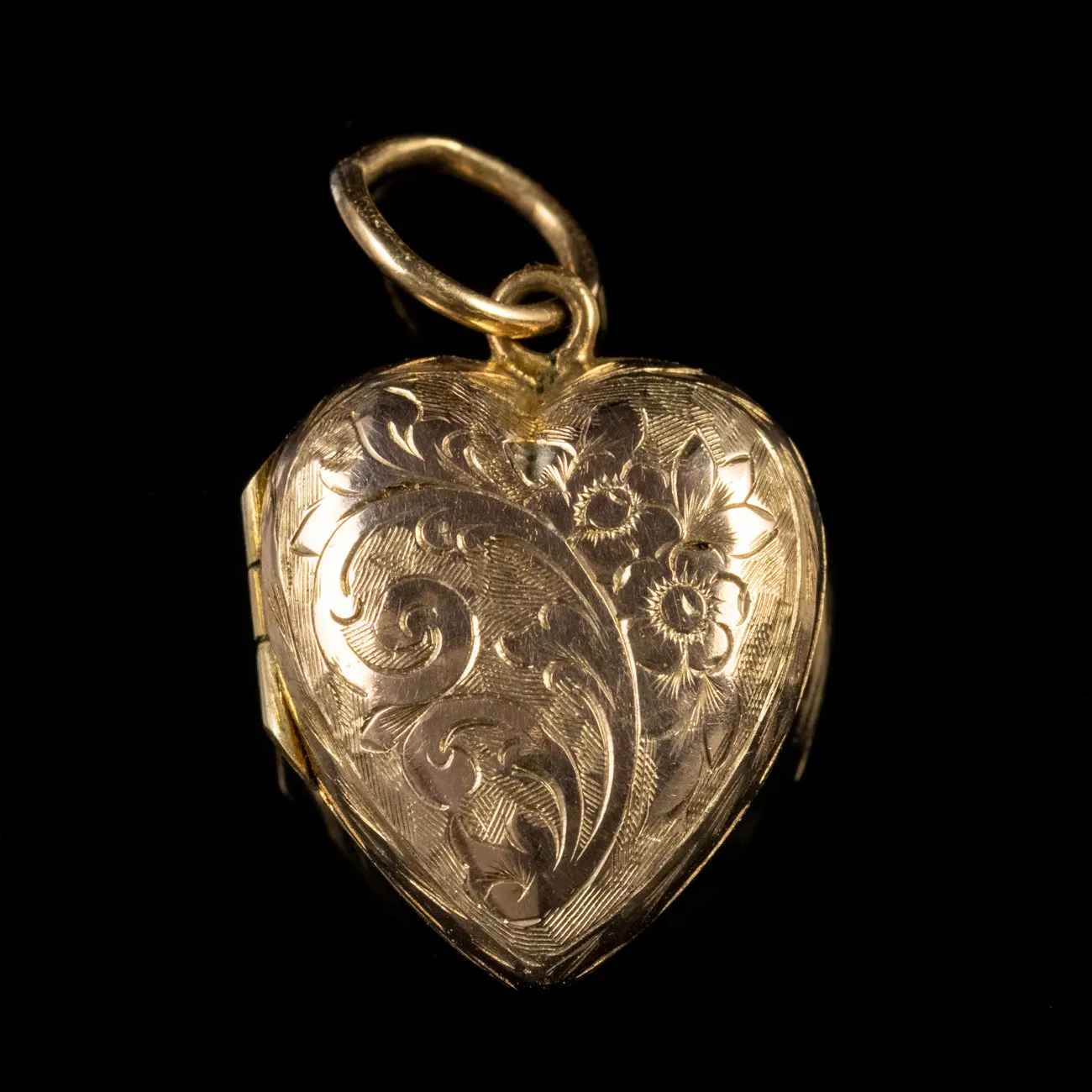 Antique Victorian Heart Forget Me Not Locket 9Ct Gold Circa 1900