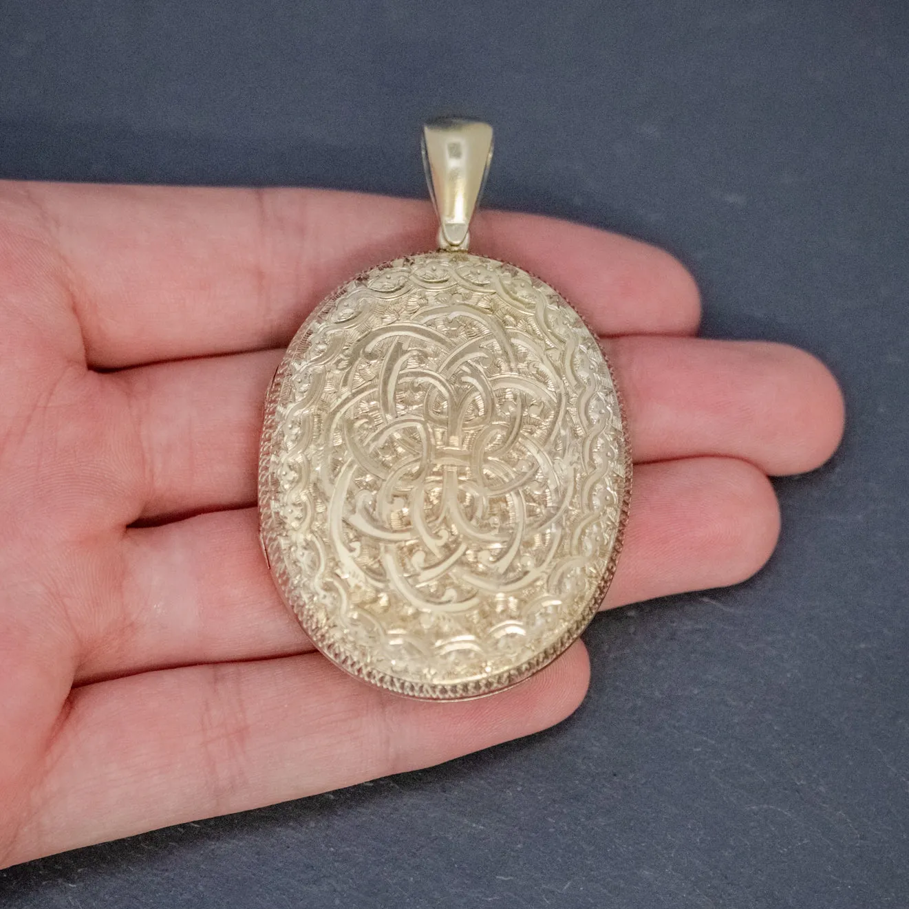 Antique Victorian Locket Silver Gold Gilt Forget Me Not Circa 1880