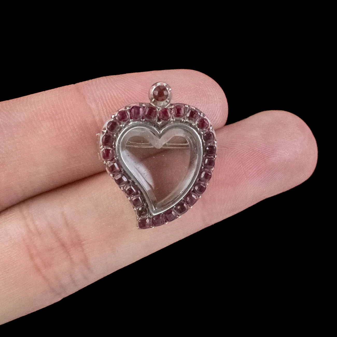 Antique Victorian Red Paste Witches Heart Locket Brooch