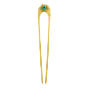 Arc Jeweled Cornu Hair Pin in Gold with Chrysocolla and Chrysoprase