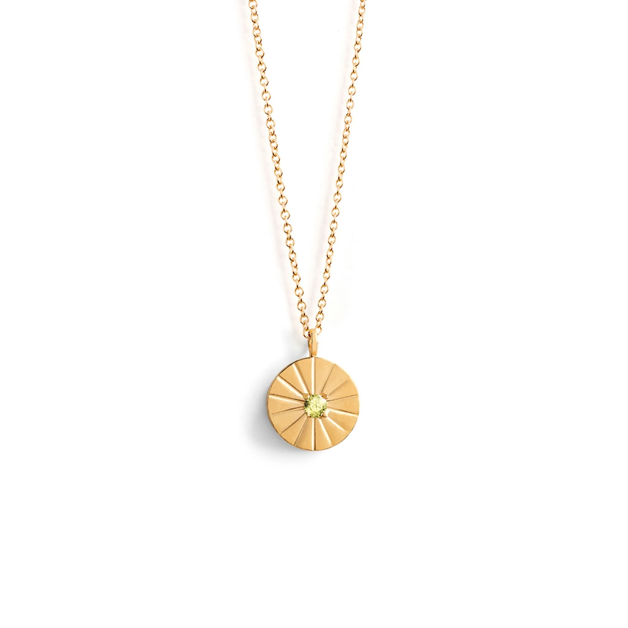 August Peridot Mini Sundial Birthstone Necklace