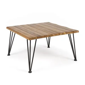 Avy Outdoor Rustic Industrial Acacia Wood Coffee Table with Metal Hairpin Legs, Teak