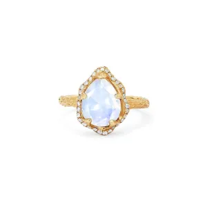 Baby Queen Water Drop Moonstone Ring with Full Pavé Diamond Halo | Ready to Ship