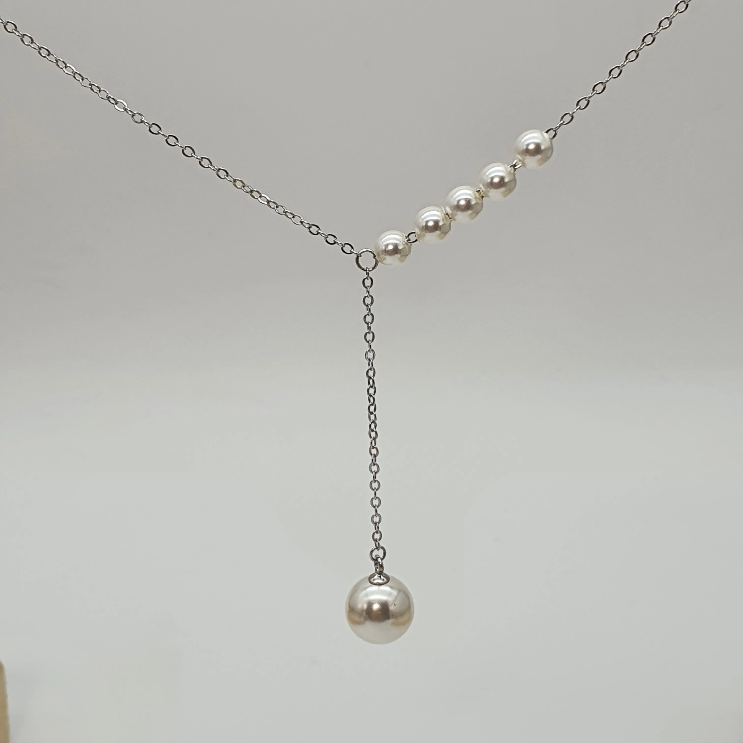 Bead Pearl Necklace, Sterling Silver