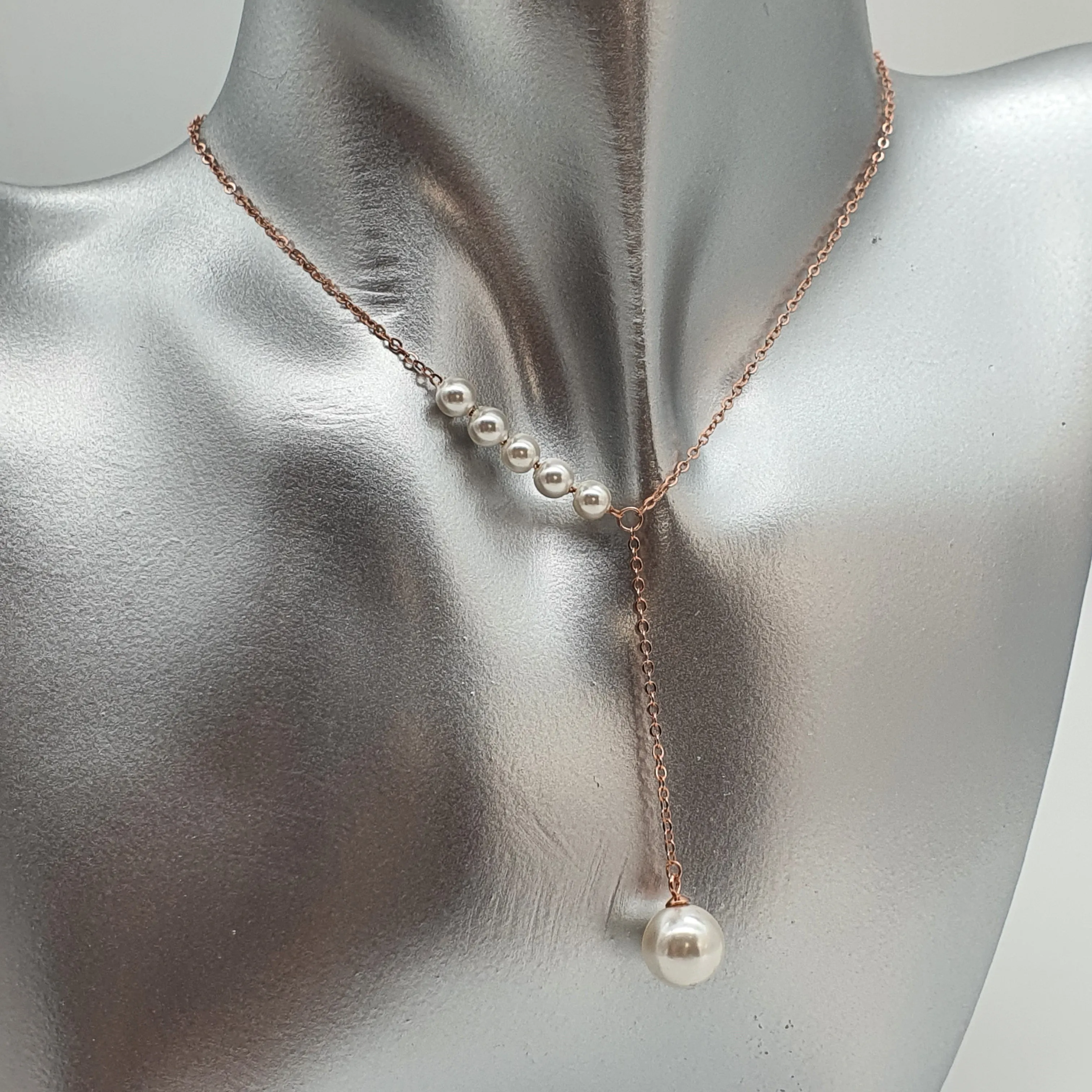 Bead Pearl Necklace, Sterling Silver