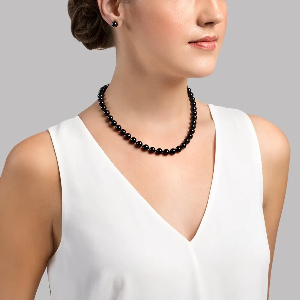 Black Japanese Akoya Pearl Necklace, 8.5-9.0mm - AAA Quality