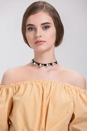 Black Suede Pearl Detail Choker Necklace