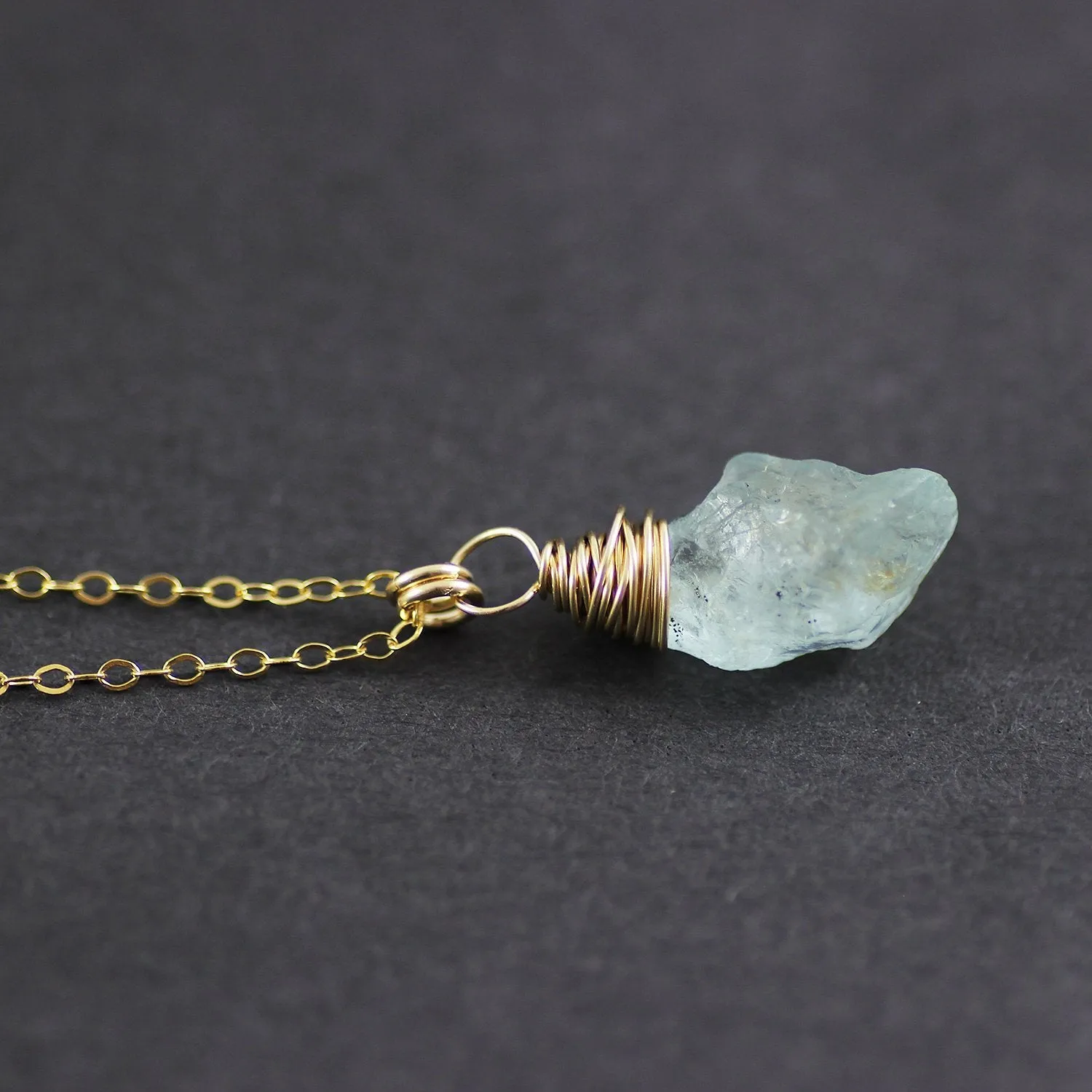 Blue Aquamarine Gemstone Gold Filled Raw Stone Necklace