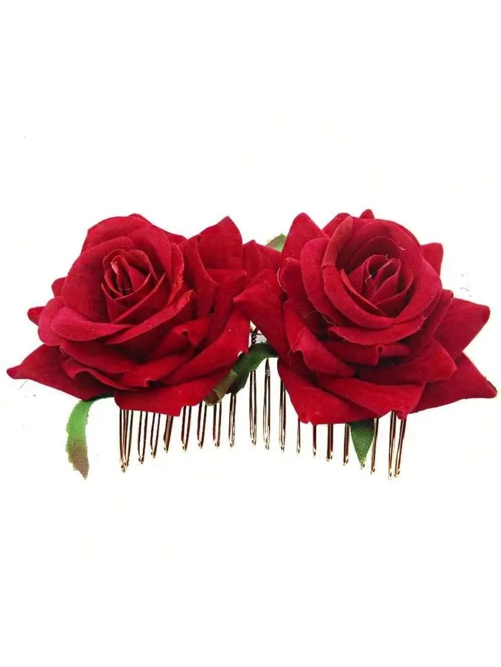 Bridal Hair Comb With Velvety Fabric Roses Hairpin Headpiece, Double Rose Hair Comb For Updo