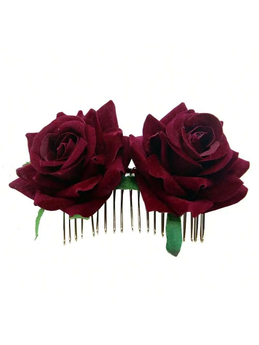 Bridal Hair Comb With Velvety Fabric Roses Hairpin Headpiece, Double Rose Hair Comb For Updo