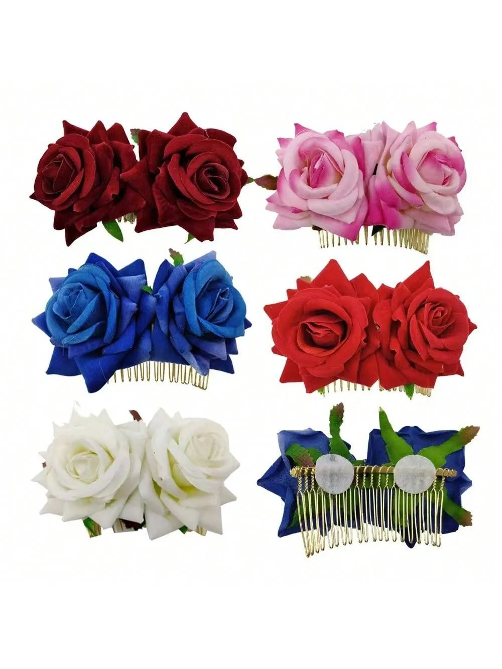 Bridal Hair Comb With Velvety Fabric Roses Hairpin Headpiece, Double Rose Hair Comb For Updo