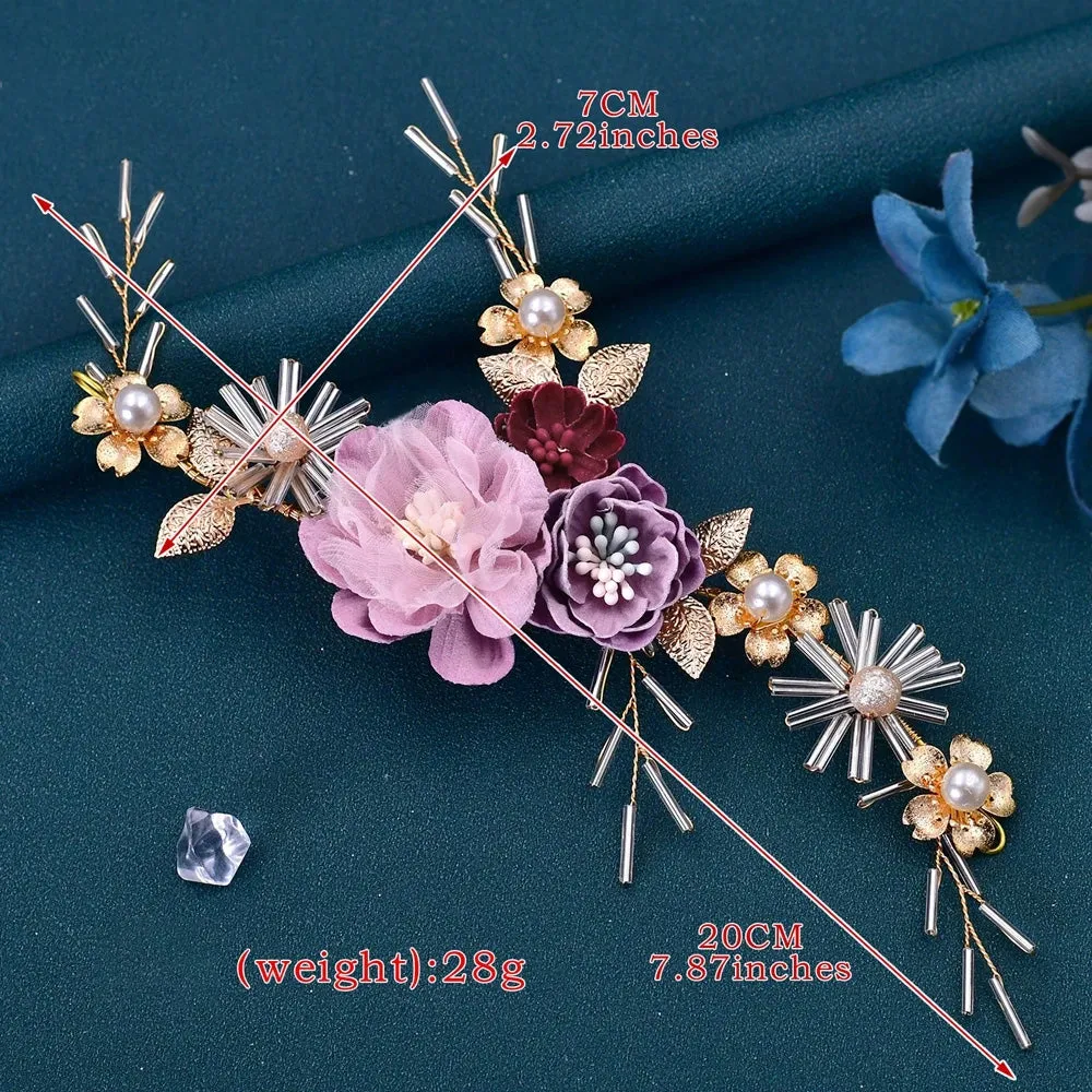 Bridal Headpiece Artificial Flower Headwear Earring Handmade Wedding Hair Jewellery