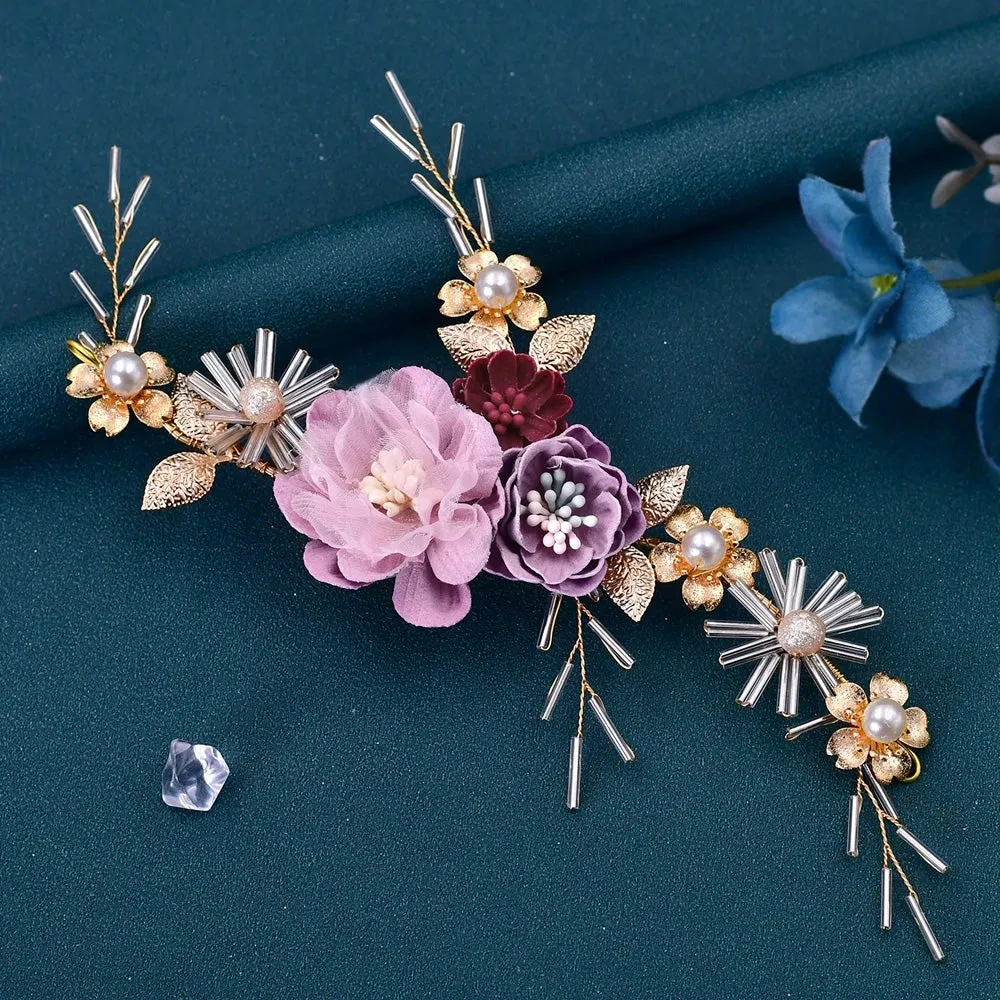 Bridal Headpiece Artificial Flower Headwear Earring Handmade Wedding Hair Jewellery