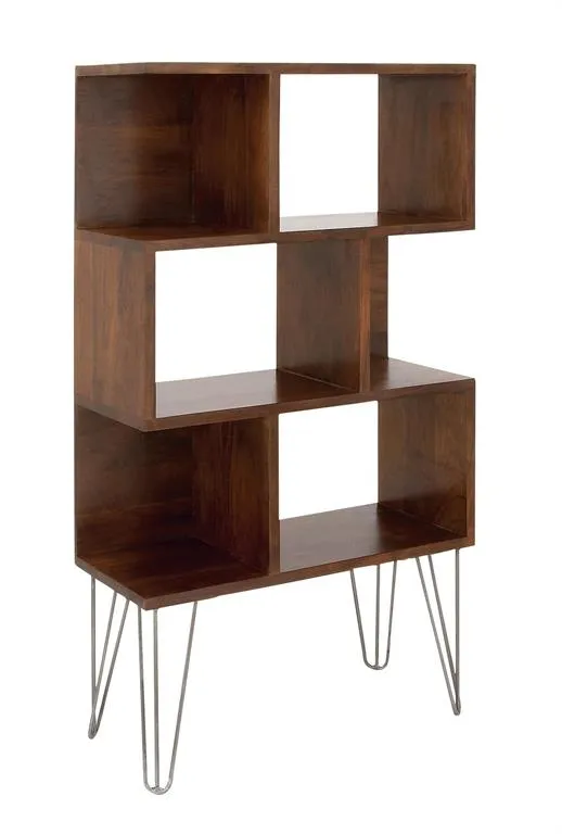 BROWN WOOD 4 SHELF SHELVING UNIT WITH OPEN FRAME DESIGN