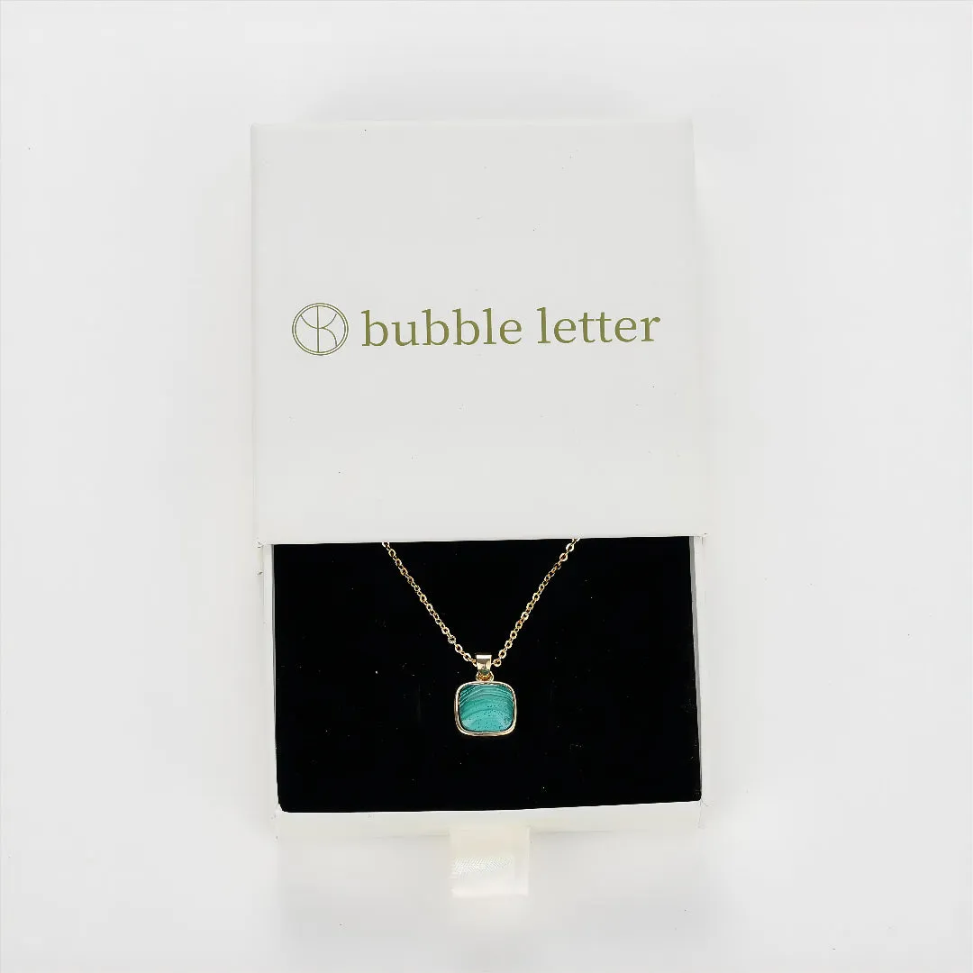 Bubble Letter 14K Gold Plated Healing Crystal Necklace Natural Energy Stone Pendant Necklace - Malachite