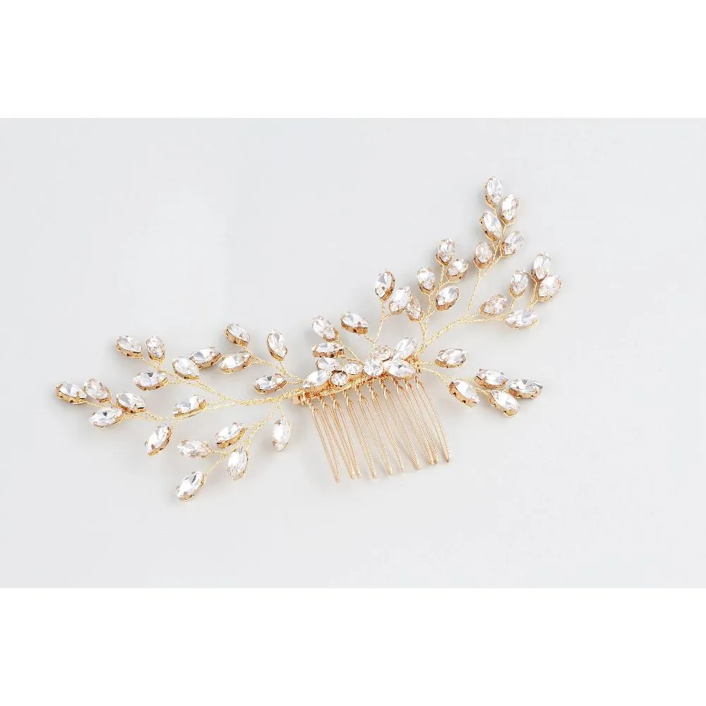 C170. gold swarovski crystal hairpiece, bridal hair comb for wedding