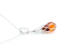 Caged Teardrop Amber Pendant - Handcrafted Baltic Amber Necklace