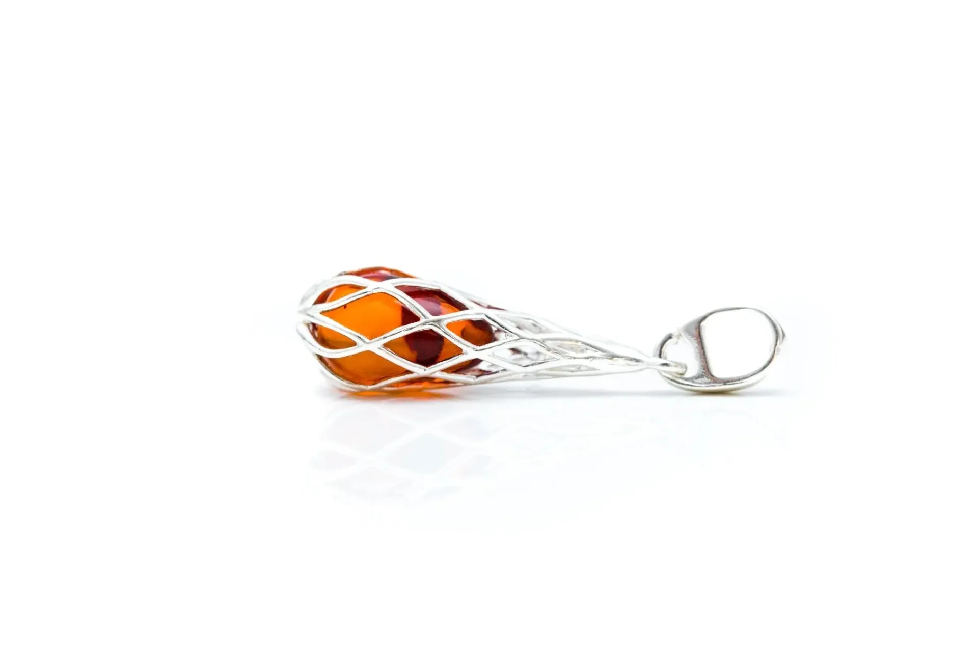 Caged Teardrop Amber Pendant - Handcrafted Baltic Amber Necklace