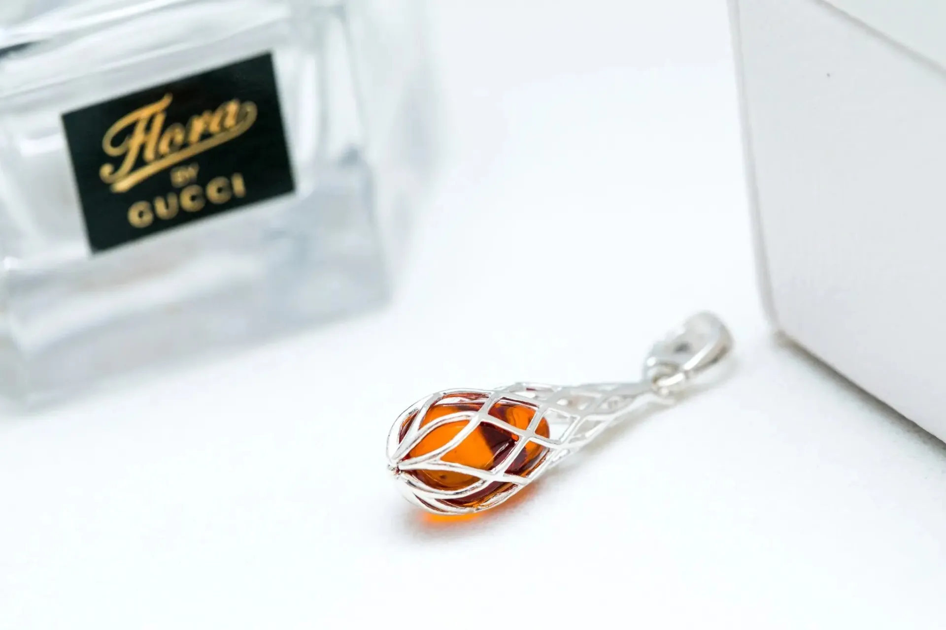 Caged Teardrop Amber Pendant - Handcrafted Baltic Amber Necklace