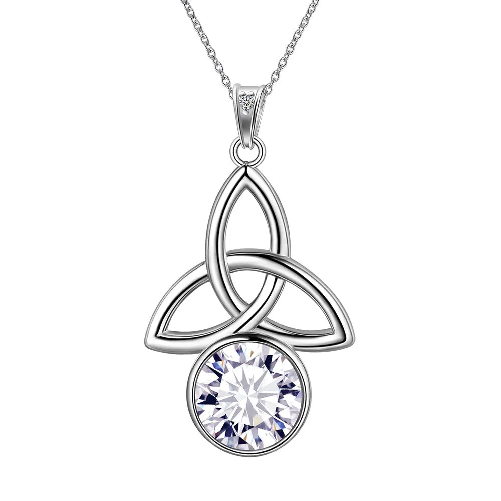 Celtic Knot Birthstone Necklace Pendant Women Girls Birthsday Gift Crystal Luck Knot Jewelry