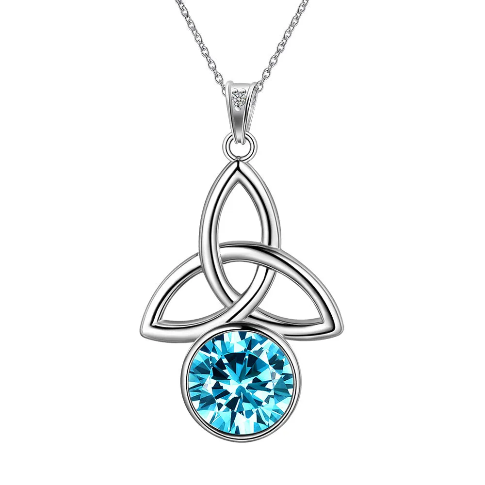 Celtic Knot Birthstone Necklace Pendant Women Girls Birthsday Gift Crystal Luck Knot Jewelry