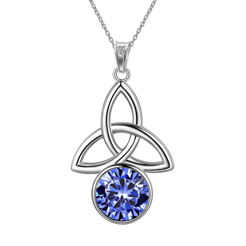 Celtic Knot Birthstone Necklace Pendant Women Girls Birthsday Gift Crystal Luck Knot Jewelry