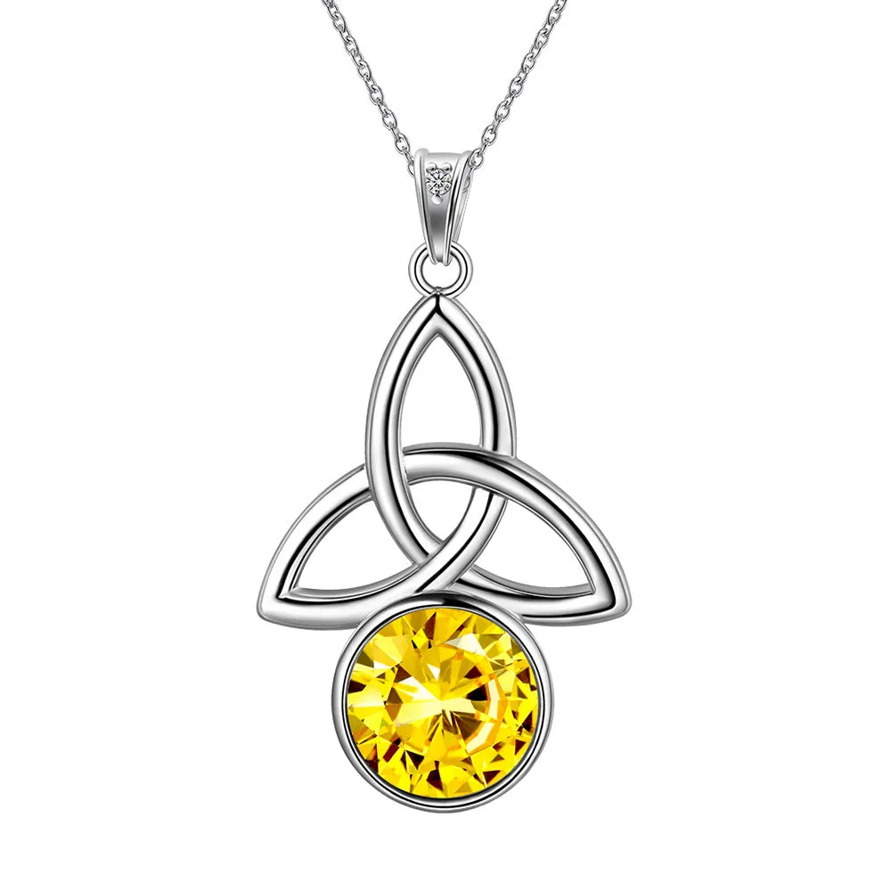 Celtic Knot Birthstone Necklace Pendant Women Girls Birthsday Gift Crystal Luck Knot Jewelry