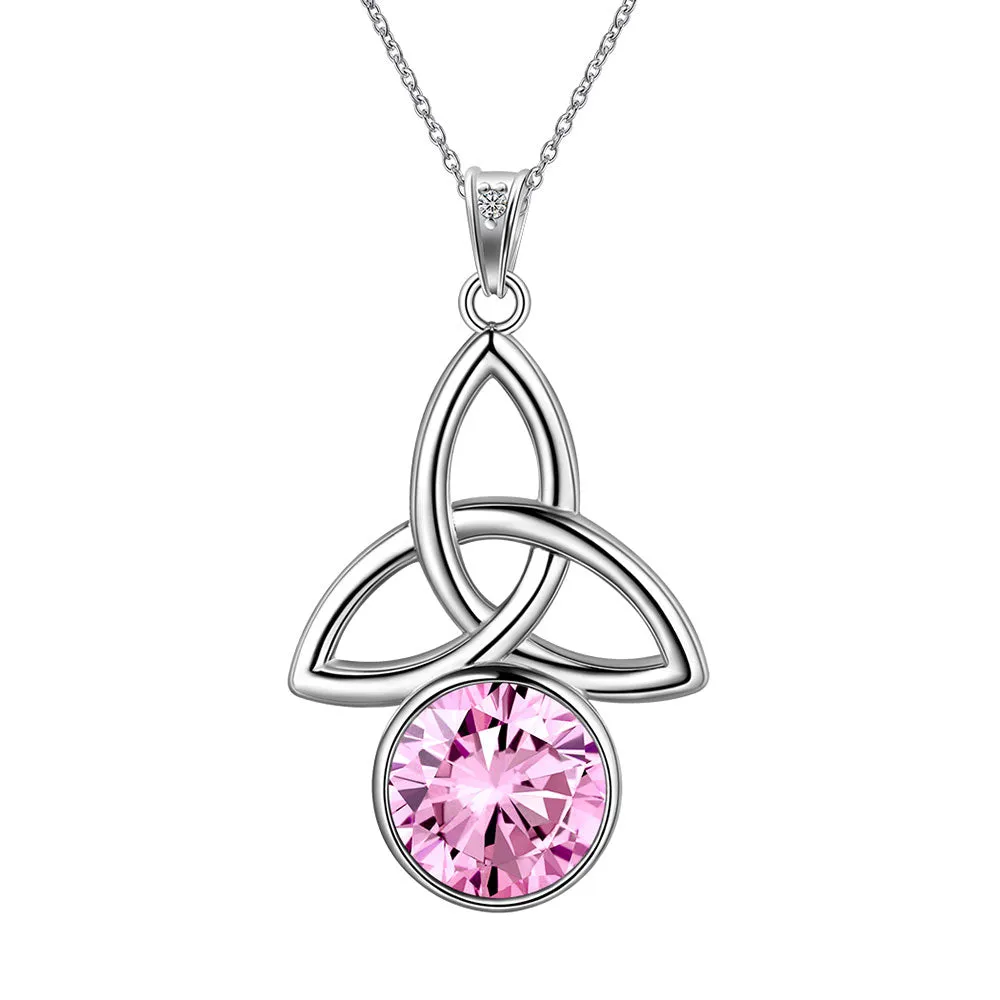 Celtic Knot Birthstone Necklace Pendant Women Girls Birthsday Gift Crystal Luck Knot Jewelry